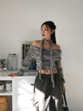 [Muffler set] Mikel Bokashi Off-shoulder Angora Knit