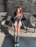 Hamel Ribbed Stripe U-Neck Long Sleeve