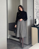 Gelmade Hound Check Brushed Span Flare Skirt