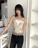 Jennings Flower Lace Frill Ribbon See-through Sleeveless