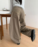 Bifu Embroidery Adjust Balloon Fit Wide Cotton Long Pants