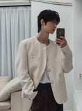 Shaki Tweed Round Jacket