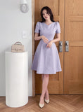 Ipu Heart Neck Puff Tweed Flare One Piece