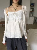 Punch lace ribbon heart neck strap layered sleeveless