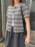 Menzi Stripe Crop Short Sleeve Cardigan