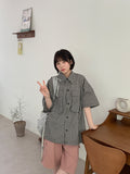 [unisex] Silky String Big Pocket Check Over Shirt