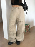 Fork Cut Snap D-Ring Cotton Wide Pants