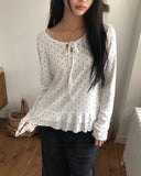 Madin Ribbon Dot Frill Long Sleeve T-Shirt