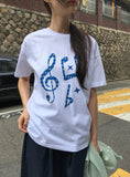 Vile Musical Note Printing Boxy Short Sleeve Tee
