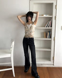Deepin high waist hip pocket boot cut washed denim pants