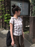 Fran Check Hood Short Sleeve Blouse