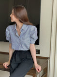 Nine Stripe Puff Short Sleeve Shirt Blouse