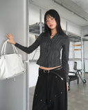 NIVEN Slim Fit V-Neck Semi-Crop Stripped Shirt