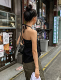 Soft shirring halter top blouse