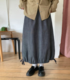 [BAONHAUS] Teensy Ribbon Balloon Denim Long Skirt