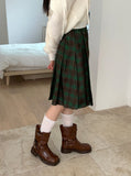 Avet Retro Check Pleated Midi Skirt