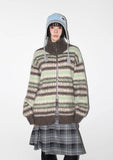HAIRY STRIPE KNIT ZIP-UP