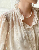 (Sleeveless Set) Shudin Lace Tie Puff Blouse