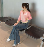 Tokyo Lettering High Neck Color Matching Pink Crop Jersey