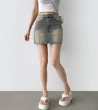 Hip-up Vintage Back Pocket Point Washing H-line Denim Skirt