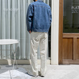 Fold semi-wide cotton pants