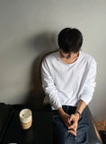 U-neck silky cotton long sleeve tee
