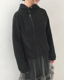Hion high neck button hooded zip-up