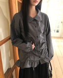 Rundy Check Shirring Round Collar Blouse