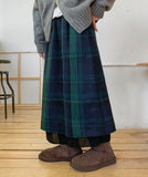 Notats banding check layered wool long skirt