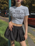 Media lettering cropped short-sleeved