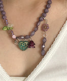 Hinning Heart Pendant Flower Bead Necklace