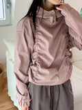 Pebble Shirring String Windbreaker Long Sleeve Hood T-shirt