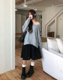 Tiyee slit V-neck unbalance long knit