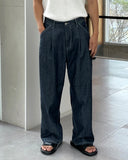 One-Tuck Linen Raw Edge Wide Denim Pants