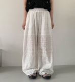 Nibont Summer Embroidery Punching Banding Wide Pants