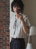 eddieroll pleated striped half shirt