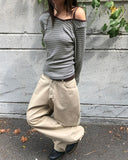 Two-fit Stripe Unbalanced Strap Long Sleeve T-Shirt