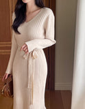 Shuren V-neck Rib Knit Long One Piece (Strap set)