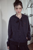 Cat Stripe Hood Knit Zip-Up