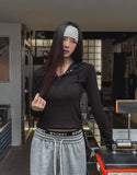 Dazzle ribbed snap semi-crop hoodie