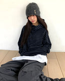 Gien Stripe Button Hooded T-shirt