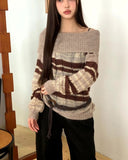 Nia Stripe Off-Shoulder Overfit Long Sleeve Knit