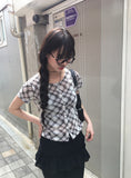 Molly Check Short Sleeve Slim Cardigan