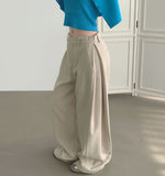 4-Season Folding Side Cut Inner Button Wide Slacks Pants