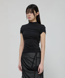 Asymmetrical Draped Mock Neck T-Shirt