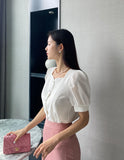 Roble Heart Neck Puff Blouse