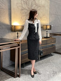 Benilla Color Matching Tweed Tie Blouse