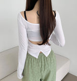 Chic Dodo Open Waist U-neck Long Sleeve T-shirt