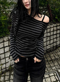 [MADE] One-Shoulder Open Stripe Tee