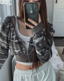 Mock Military Deep V Crop Hood Zip-up